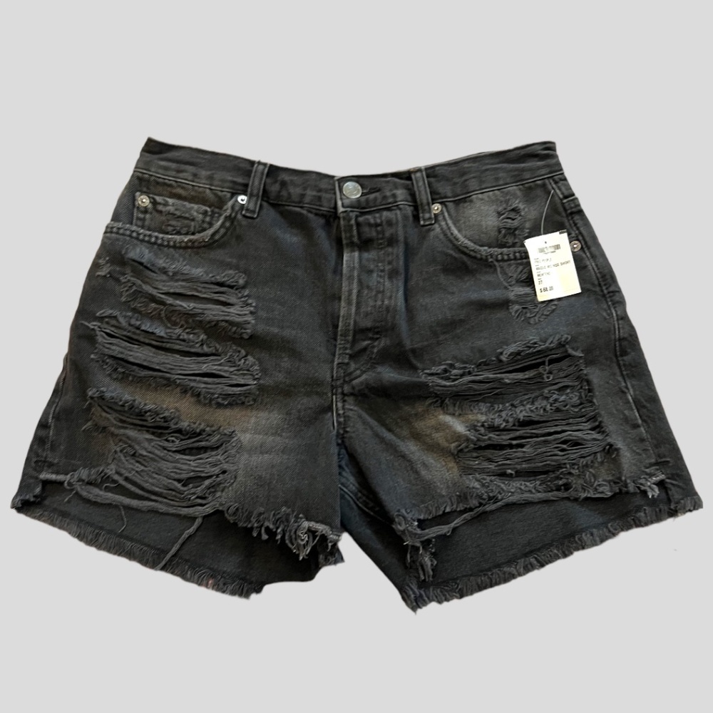FREE PEOPLE Maggie Mid Rise Cutoff Button Front 3” Shorts NWT/Sz.27/Washed Black - Picture 6 of 11